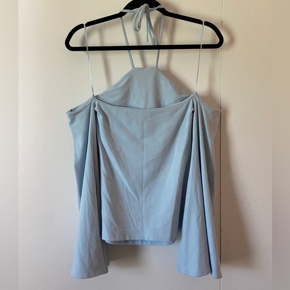 NWOT Susana Monaco Off the Shoulder Bell Sleeve Halter Top baby blue, size Small - Picture 4 of 7